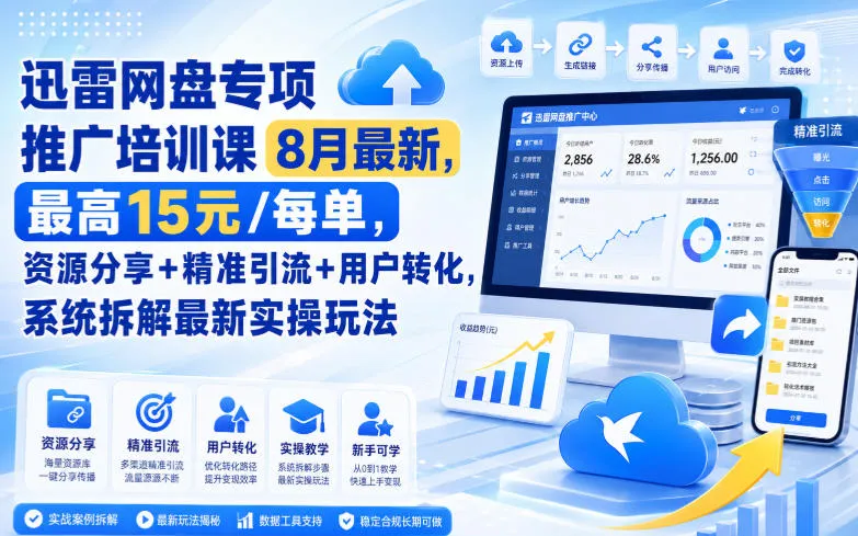 迅雷网盘专项推广培训课9月最新，最高15米/每单，资源分享+精准引流+用户转化，系统拆解最新实操玩法（更新0909）-37博客