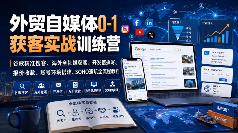 外贸自媒体0-1获客实战训练营｜谷歌精准搜客、海外全社媒获客、开发信撰写、报价收款、账号环境搭建、SOHO避坑全流程教程(更新)-37博客