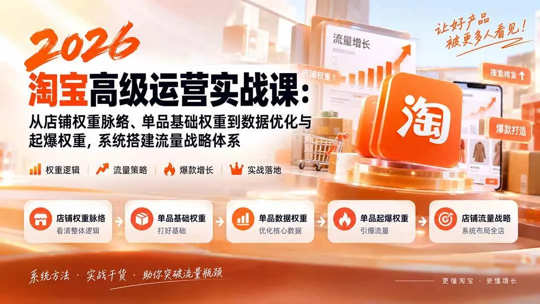 (20409期)2026淘宝高级运营实战课:从店铺权重脉络、单品基础权重到数据优化与起爆权重,系统搭建流量战略体系-37博客