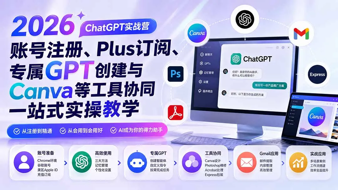 2026 ChatGPT实战营;账号注册、Plus订阅、专属GPT创建与Canva等工具协同一站式实操教学-37博客