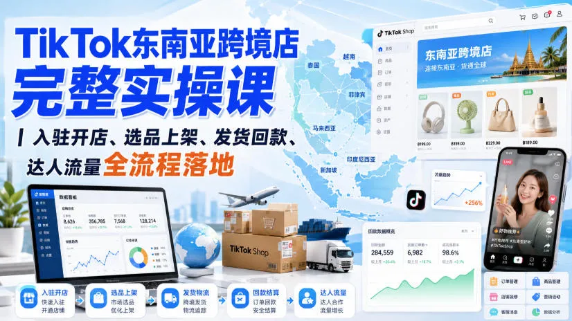 TikTok东南亚跨境店完整实操课|入驻开店、选品上架、发货回款、达人流量全流程落地-37博客