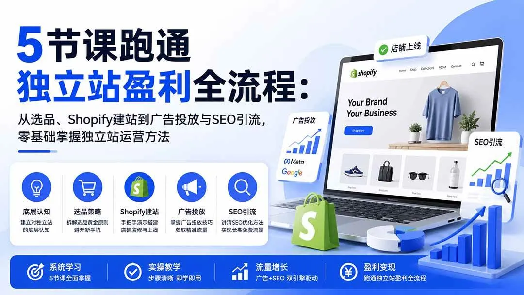 （20316期）5节课跑通独立站盈利全流程：从选品、Shopify建站到广告投放与SEO引流，零基础掌握独立站运营方法-37博客