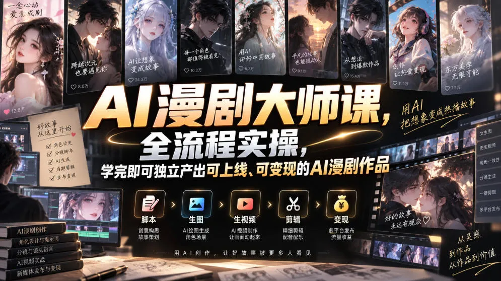 AI漫剧大师课，全流程实操，学完即可独立产出可上线、可变现的AI漫剧作品-37博客