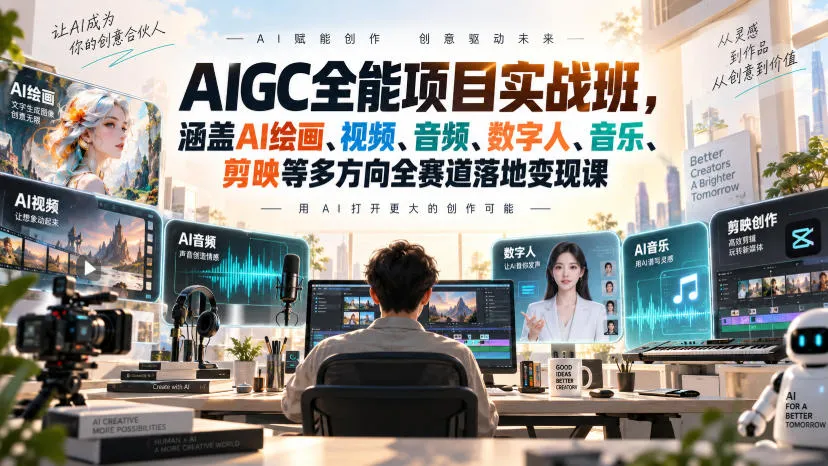 AIGC全能项目实战班,涵盖AI绘画、视频、音频、数字人、音乐、剪映等多方向全赛道落地变现课-37博客