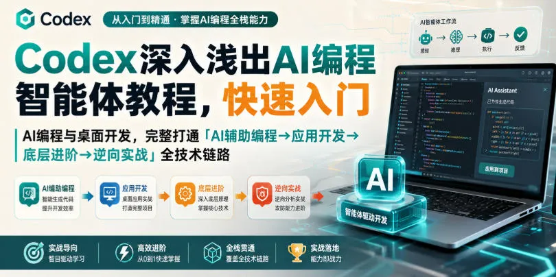 Codex深入浅出AI编程智能体教程,快速入门AI编程与桌面开发,打通「AI辅助编程→应用开发→底层进阶→逆向实战」全技术链路-37博客