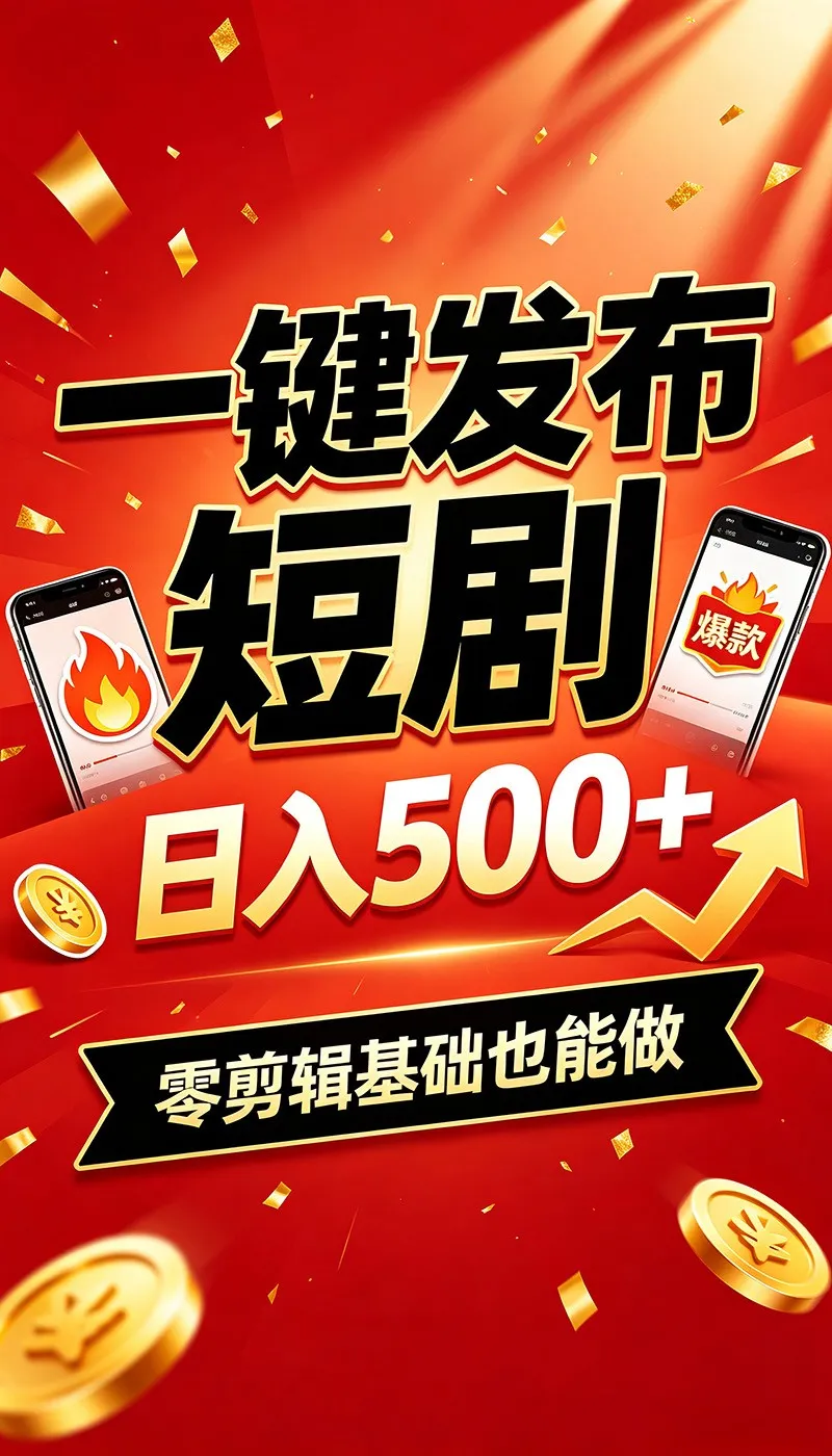 快手短剧一键发布，不用剪辑操作简单，副业日入500+。空闲时间轻松赚收益-37博客