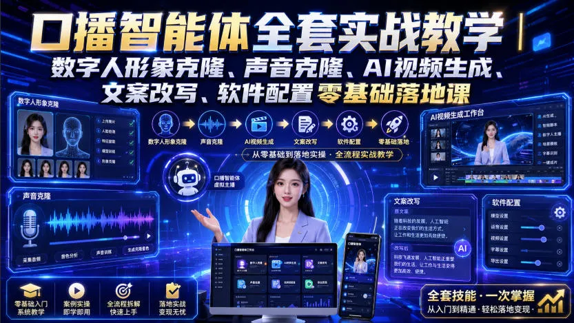 口播智能体全套实战教学｜数字人形象克隆、声音克隆、AI视频生成、文案改写、软件配置零基础落地课-37博客