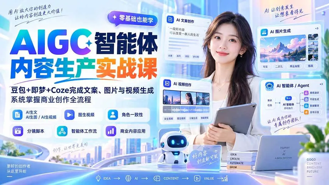 （20372期）AIGC智能体内容生产实战课：豆包+即梦+Coze完成文案、图片与视频生成，系统掌握商业创作全流程-37博客
