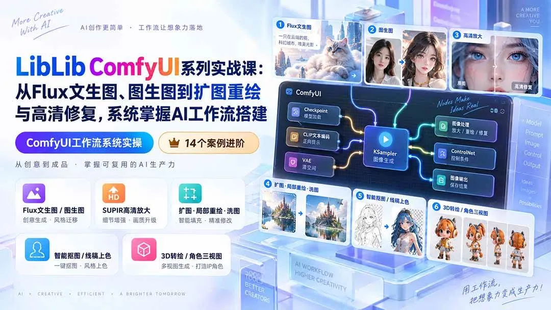 (20368期)LibLib ComfyUI系列实战课:从Flux文生图、图生图到扩图重绘与高清修复,系统掌握AI工作流搭建-37博客
