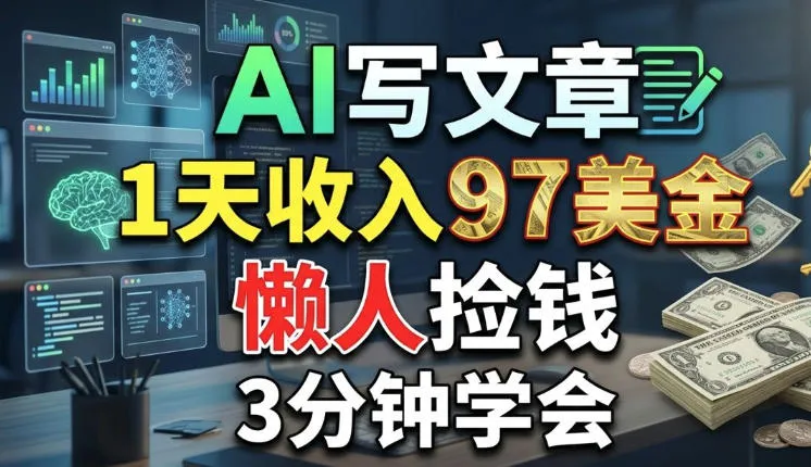 AI写文章,1天收入97美刀,懒人捡钱,3分钟学会,长久的被动收入-37博客
