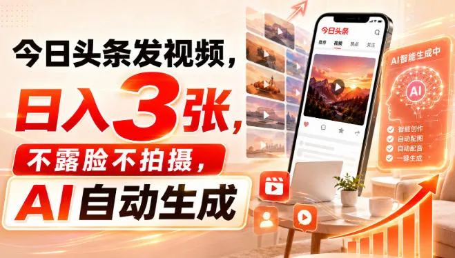 今日头条发视频，日入3张，不露脸不拍摄，AI自动生成-37博客