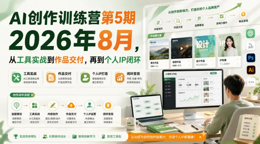 AI创作训练营第5期2026年8月,从工具实战到作品交付,再到个人IP闭环(更新0904)-37博客