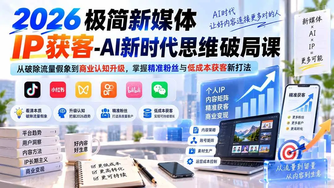 (20272期)2026极简新媒体IP获客-AI新时代思维破局课:从破除流量假象到商业认知升级,掌握精准粉丝与低成本获客新打法-37博客