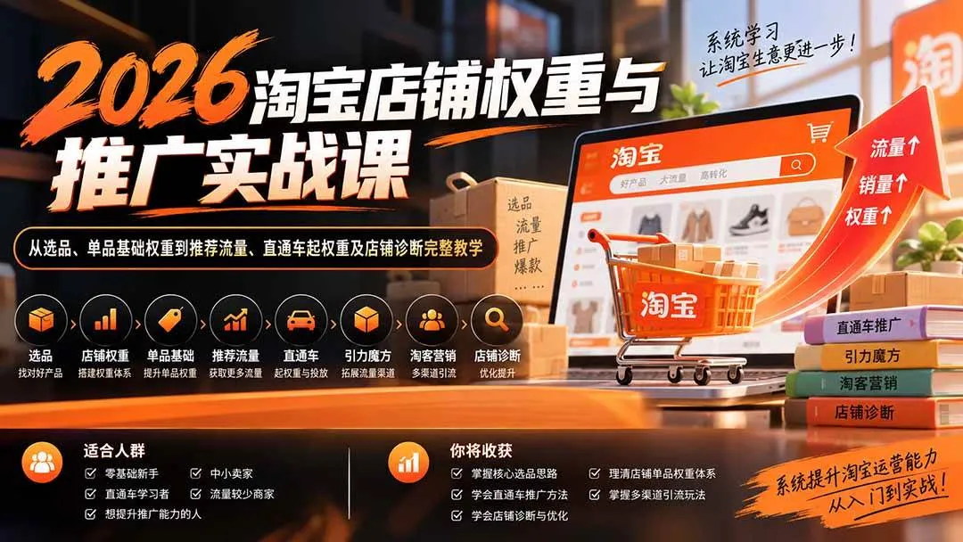 （20411期）2026淘宝店铺权重与推广实战课：从选品、单品基础权重到推荐流量、直通车起权重及店铺诊断完整教学-37博客