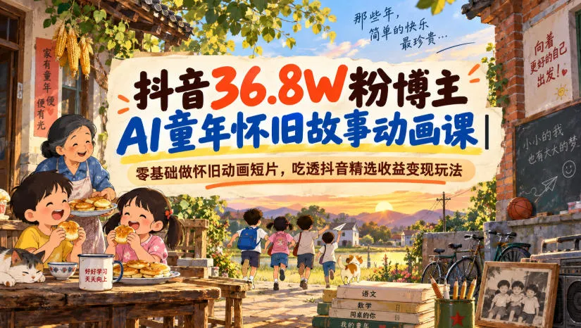 抖音36.8W粉博主AI童年怀旧故事动画课｜零基础做怀旧动画短片，吃透抖音精选收益变现玩法-37博客