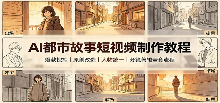 AI都市故事短视频制作教程：爆款挖掘原创改造，人物统一分镜剪辑全套流程-37博客