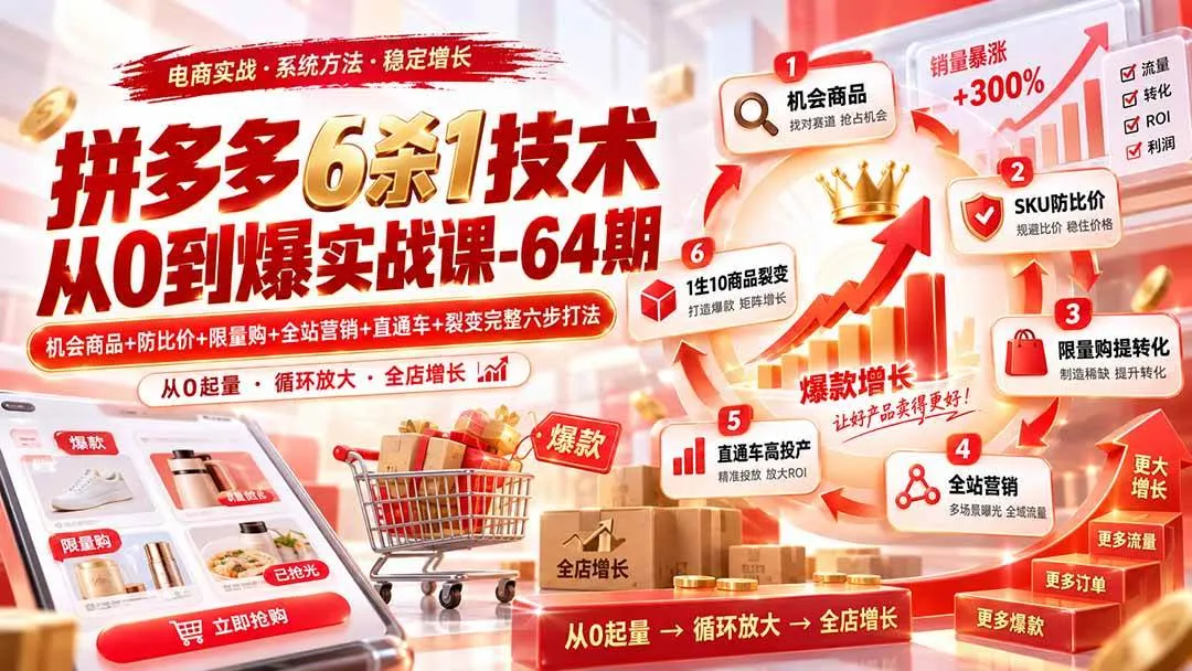 (20315期)拼多多6杀1技术从0到爆实战课-64期:机会商品+防比价+限量购+全站营销+直通车+裂变完整六步打法-37博客
