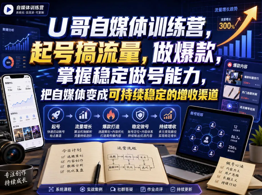 U哥自媒体训练营,起号搞流量,做爆款,掌握稳定做号能力,把自媒体变成可持续稳定的增收渠道-37博客