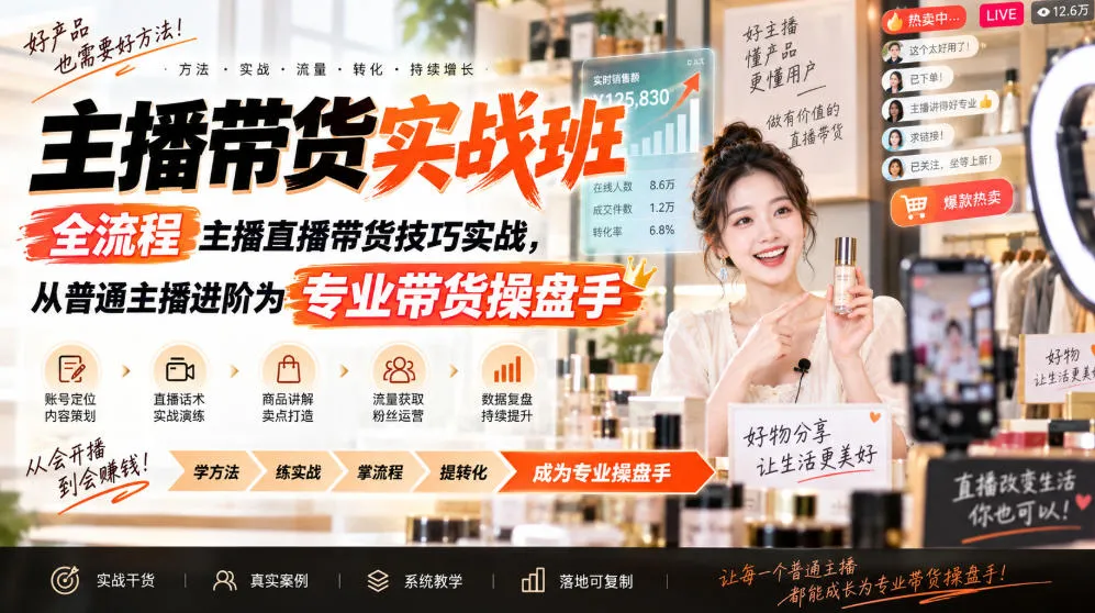主播带货实战班ZB，全流程主播直播带货技巧实战，从普通主播进阶为专业带货操盘手-37博客