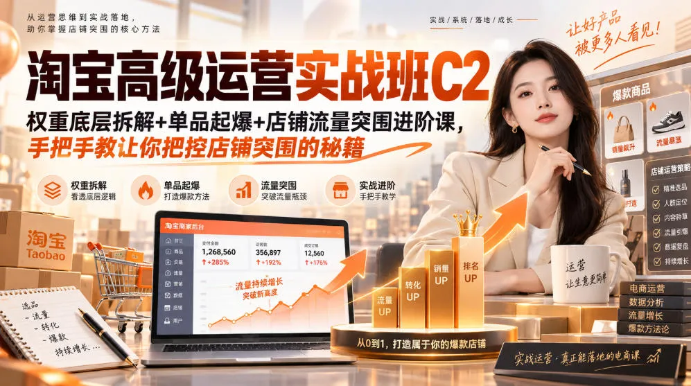 淘宝高级运营实战班C2|权重底层拆解+单品起爆+店铺流量突围进阶课,手把手教让你把控店铺突围的秘籍-37博客
