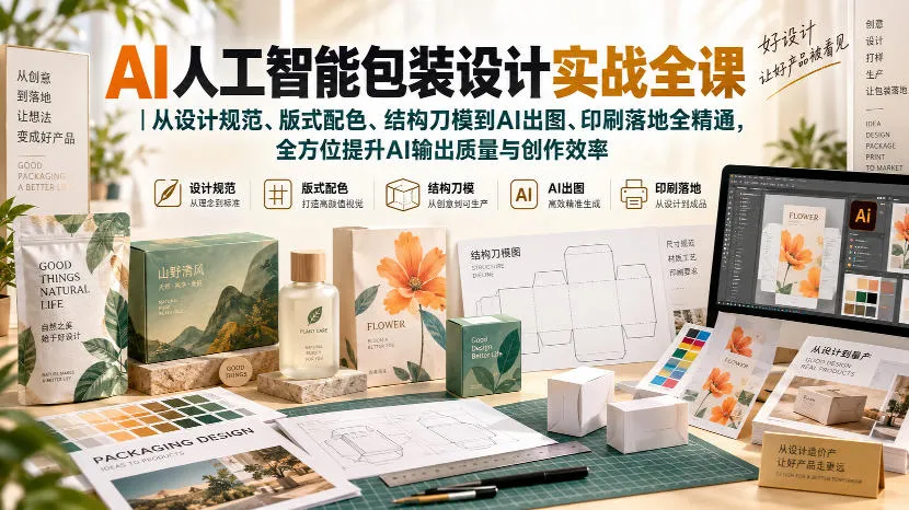 AI人工智能包装设计实战全课|从设计规范、版式配色、结构刀模到AI出图、印刷落地全精通-37博客