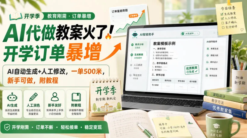 AI代做教案火了！开学订单暴增，AI自动生成+人工修改，一单500米，新手可做，附教程【揭秘】-37博客