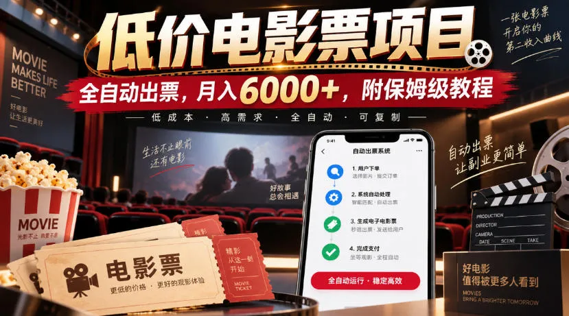 低价电影票项目，全自动出票，月入6000+，附保姆级教程【揭秘】-37博客
