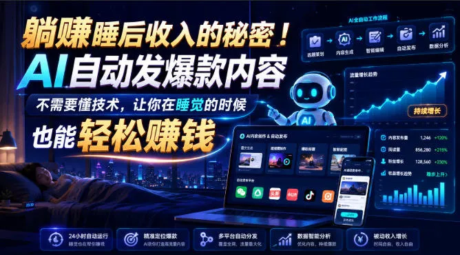 躺賺睡后收入的秘密！AI自动发爆款内容，不需要懂技术，让你在睡觉的时候也能轻松賺钱【原创双语字幕】-37博客