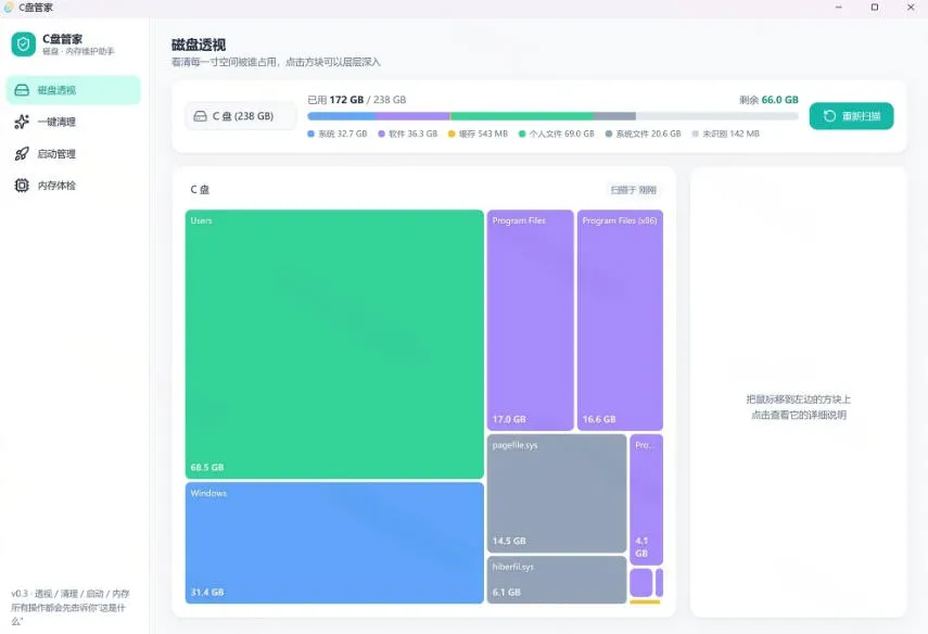 Windows超轻量的C盘管家!超级有特点,支持磁盘分析及清理提醒,2M大小体积,完全免费C盘管家-37博客