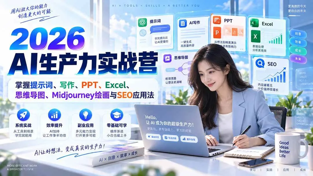 (20307期)2026AI生产力实战营:掌握提示词、写作、PPT、Excel、思维导图、Midjourney绘画与SEO应用法-37博客