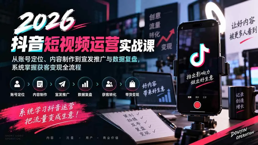 （20406期）2026抖音短视频运营实战课：从账号定位、内容制作到宣发推广与数据复盘，系统掌握获客变现全流程-37博客