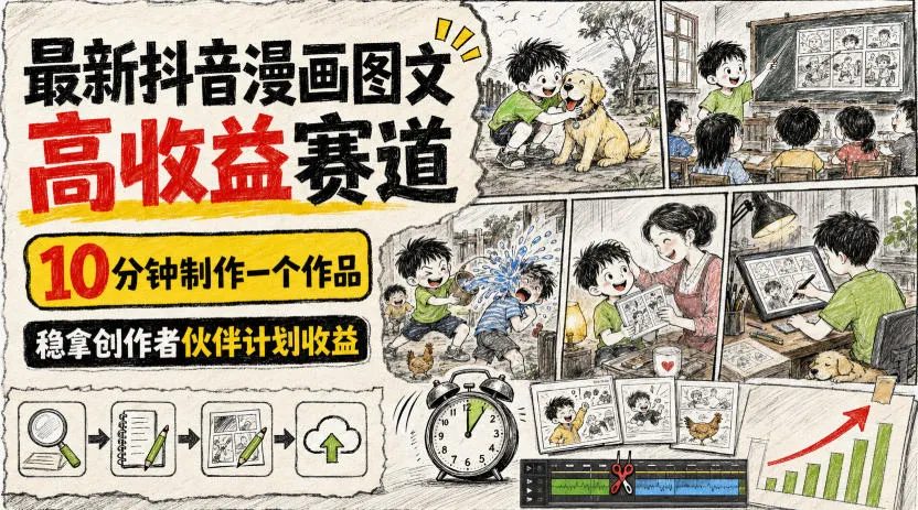 最新抖音漫画图文高收益赛道,10分钟制作一个作品,稳拿创作者伙伴计划收益-37博客