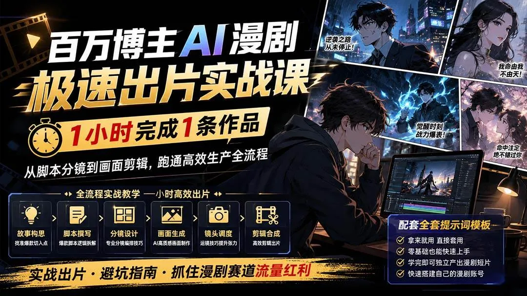 （20173期）百万博主AI漫剧极速出片实战课：1小时产出条作品，从脚本分镜到画面剪辑，跑通高效生产全流程-37博客