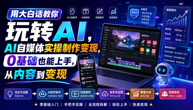 用大白话教你玩转AI，AI自媒体实操制作变现，0基础也能上手，从内容到变现-37博客