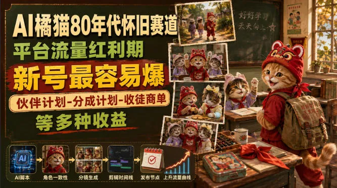 AI橘猫80年代怀旧赛道,平台流量红利期,新号最容易爆,伙伴计划-分成计划-收徒商单等多种收益-37博客