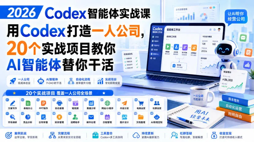 2026 Codex智能体实战课,用Codex打造一人公司,20个实战项目教你AI智能体替你干活-37博客