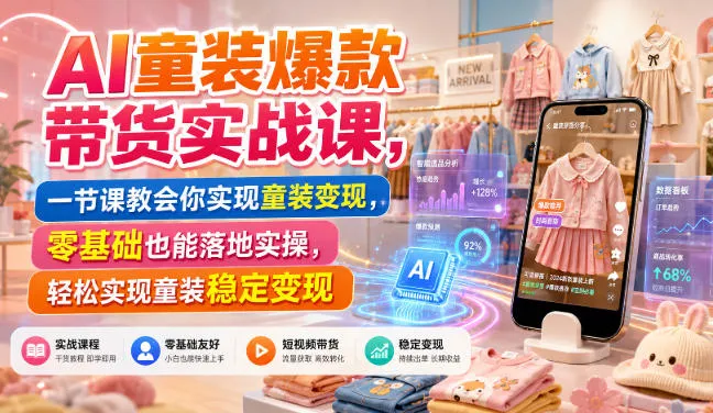 AI童装爆款带货实战课,一节课教会你实现童装变现,零基础也能落地实操-37博客