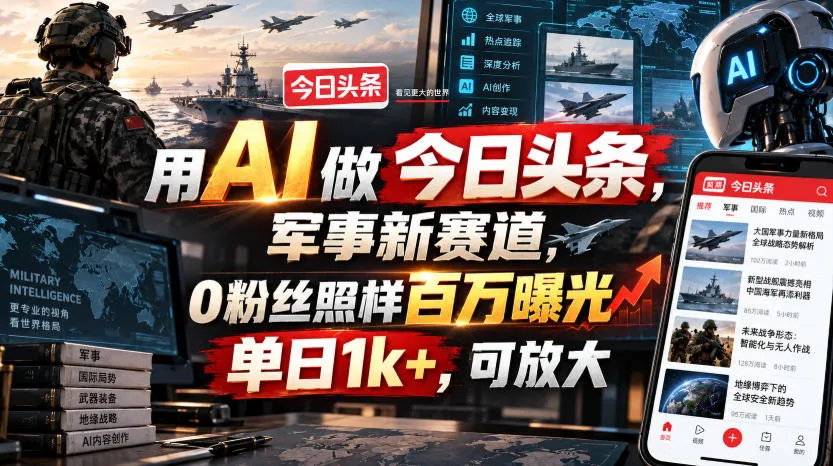 用AI做今日头条,军事新赛道,0粉丝照样百万曝光,单日1k+,可放大-37博客