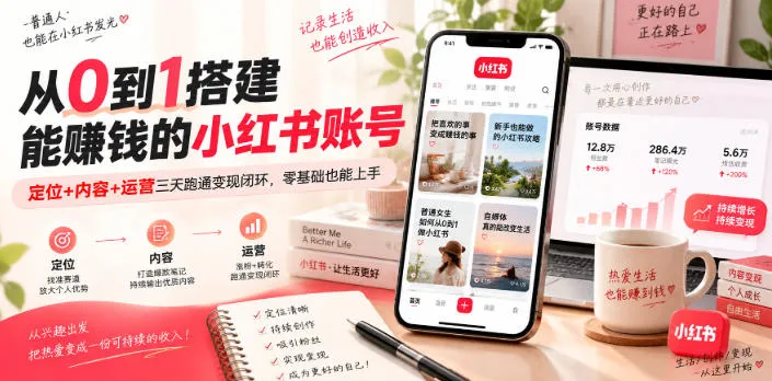 从0到1搭建能賺钱的小红书账号，定位+内容+运营三天跑通变现闭环-37博客