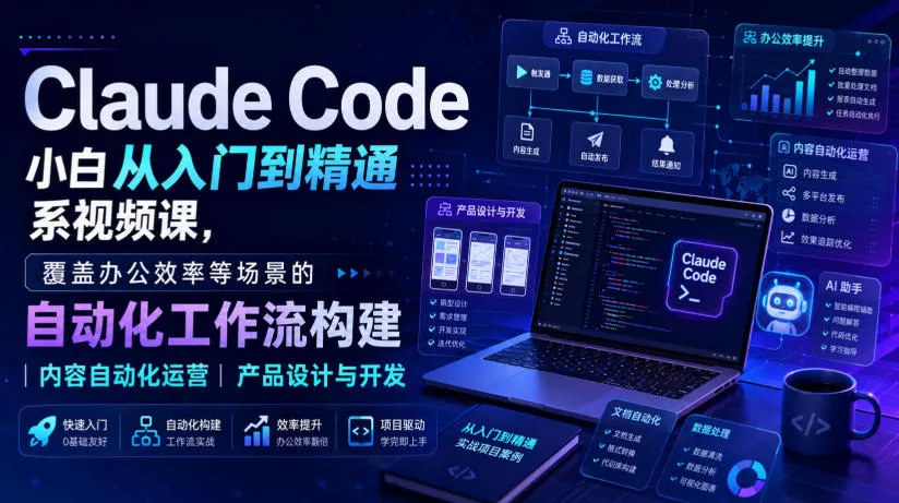 Claude Code小白从入门到精通系视频课,覆盖办公效率等场景的自动化工作流构建|内容自动化运营|产品设计与开发-37博客
