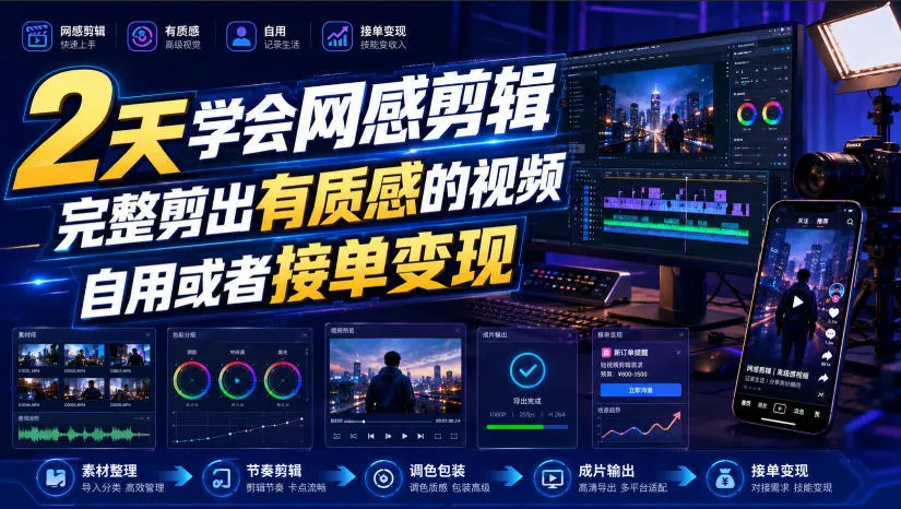 2天学会网感剪辑,完整剪出有质感的视频,自用或者接单变现-37博客