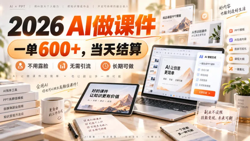 2026 AI做课件,一单600+,当天结算,不用露脸,无需引流,长期可做【揭秘】-37博客
