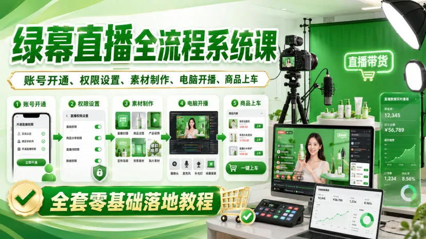 绿幕直播全流程系统课，账号开通、权限设置、素材制作、电脑开播、商品上车全套零基础落地教程-37博客