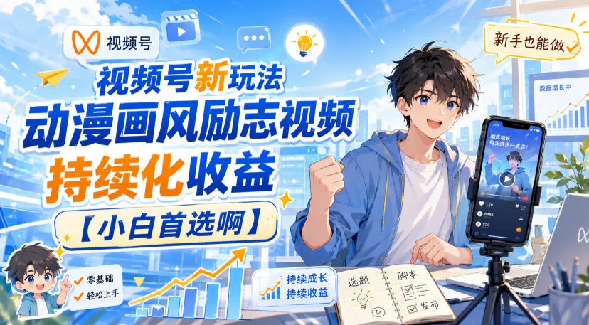 视频号新玩法动漫画风励志视频，持续化收益【小白首选啊】-37博客