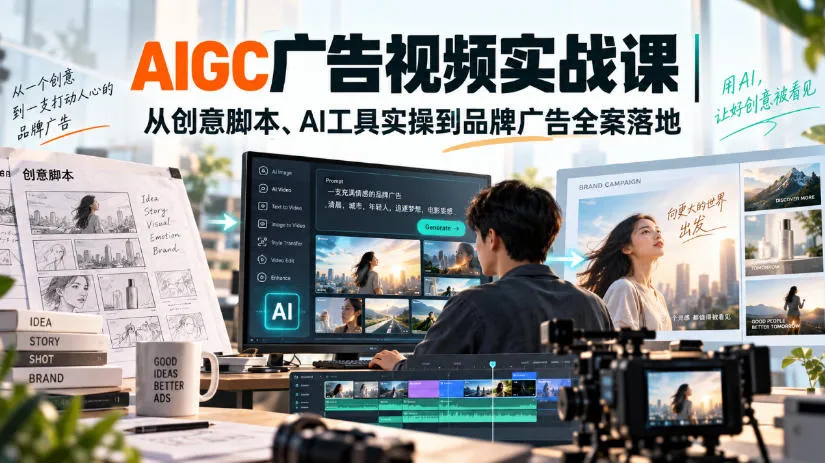 AIGC广告视频实战课｜从创意脚本、AI工具实操到品牌广告全案落地-37博客