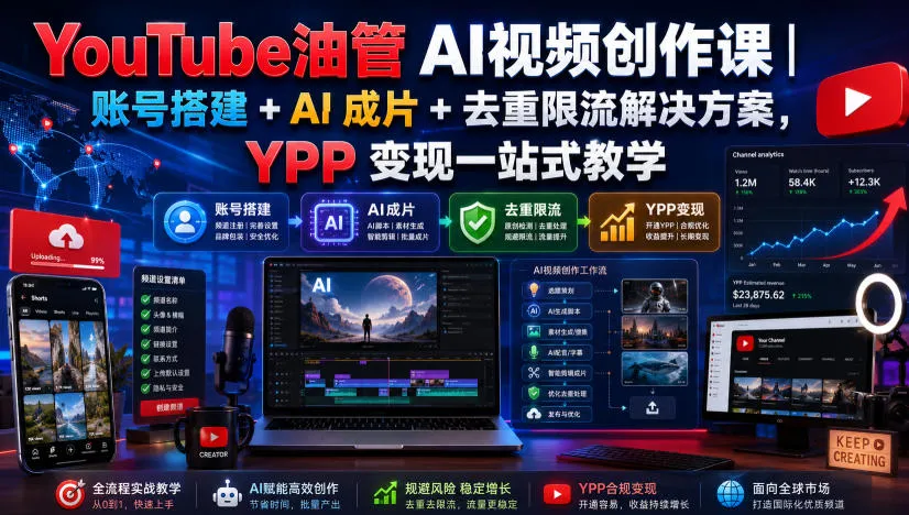 YouTube油管AI视频创作课|账号搭建+AI成片+去重限流解决方案,YPP变现一站式教学-37博客