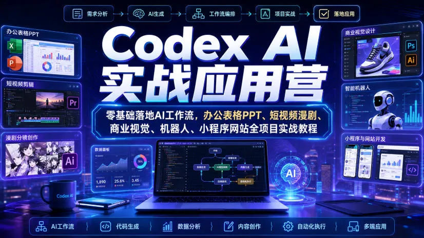 Codex AI实战应用营|零基础落地AI工作流,办公表格PPT、短视频漫剧、商业视觉、机器人、小程序网站全项目实战教程-37博客