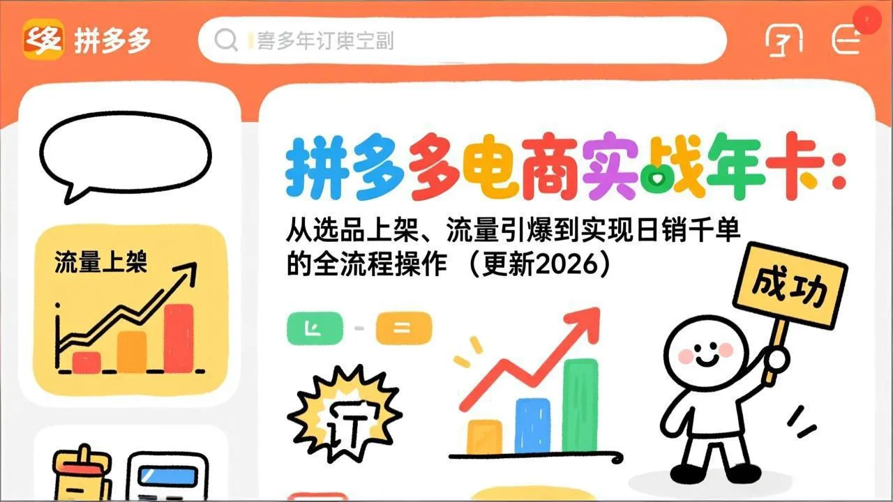 拼多多电商实战年卡：从选品上架、流量引爆到实现日销千单的全流程操作(更新2026年8月-37博客
