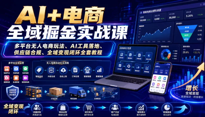 AI+电商全域掘金实战课｜多平台无人电商玩法、AI工具落地、供应链合规、全域变现闭环全套教程-37博客