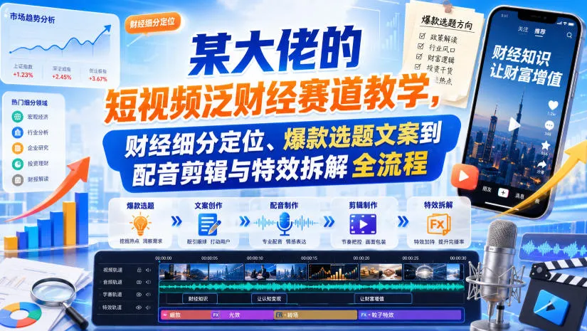 某大佬的短视频泛财经赛道教学,财经细分定位、爆款选题文案到配音剪辑与特效拆解全流程-37博客